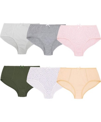 Womens Plus Size 100% Cotton High Waist Hipster Briefs Panties-6PK - Ivory-gray-deep Green-nude-white Print-pink Print(6 Pack...