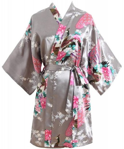 Robes for Women Lightweight Kimono Bride Bathrobe Short Spa Robe Peacock Yukata with Belt - Grey - CP194GW8SAL $27.30 Robes