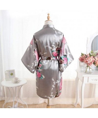 Robes for Women Lightweight Kimono Bride Bathrobe Short Spa Robe Peacock Yukata with Belt - Grey - CP194GW8SAL $27.30 Robes