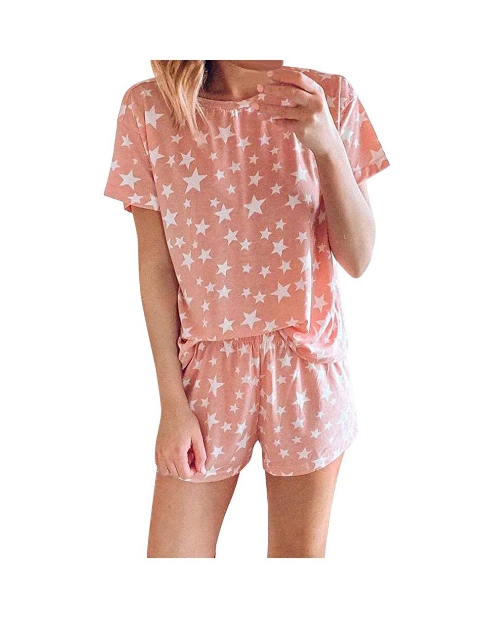 Women Printed Sleepwear Halter Sleeveless Pajama Set Night Lounge Tops with Shorts - 1orange - CC199HQLR3N $35.02 Sets