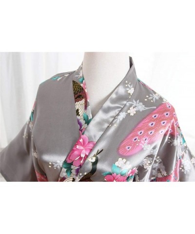 Robes for Women Lightweight Kimono Bride Bathrobe Short Spa Robe Peacock Yukata with Belt - Grey - CP194GW8SAL $27.30 Robes