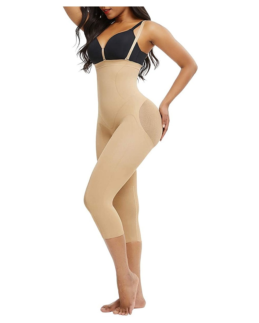 Women Open-Bust Body Shaper Hi-Waist Tummy Control Fajas Butt Lifter Thigh Shapewear Capri Leggings - Beige 1 - CN1963W8WEE $...