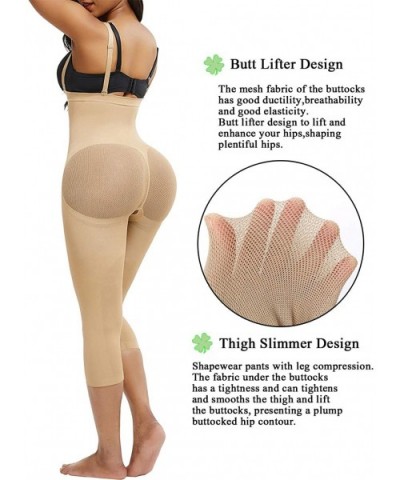 Women Open-Bust Body Shaper Hi-Waist Tummy Control Fajas Butt Lifter Thigh Shapewear Capri Leggings - Beige 1 - CN1963W8WEE $...