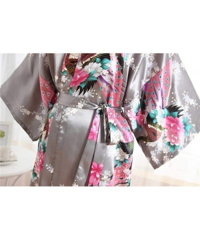 Robes for Women Lightweight Kimono Bride Bathrobe Short Spa Robe Peacock Yukata with Belt - Grey - CP194GW8SAL $27.30 Robes