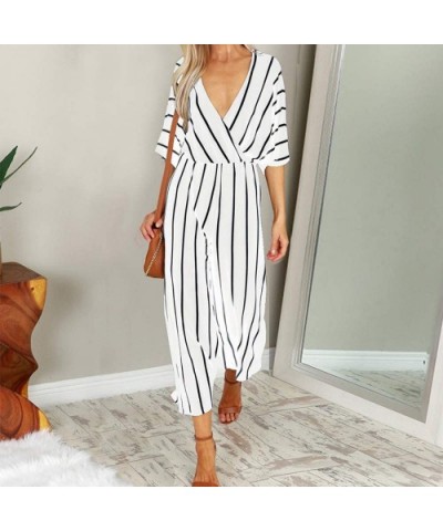 Womens Jumpsuits Strappy Striped Playsuit Bandage Bodysuit Party - V White - CL18RTX87HI $25.51 Shapewear