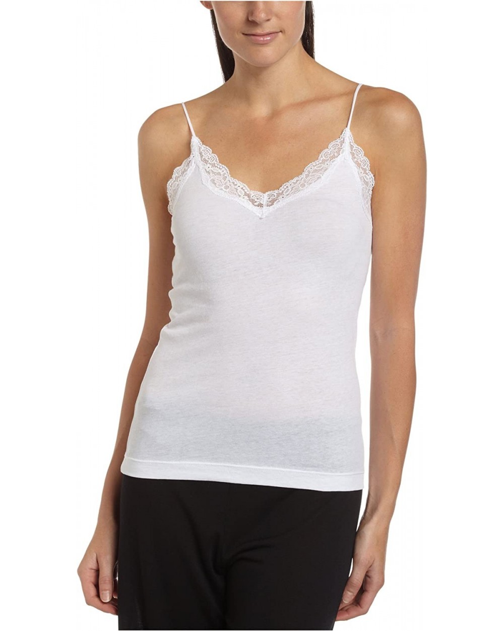 Women's Organic Cotton Lace Trimmed Adjustable Strap Cami - White - CE113RYMJ7Z $61.65 Camisoles & Tanks