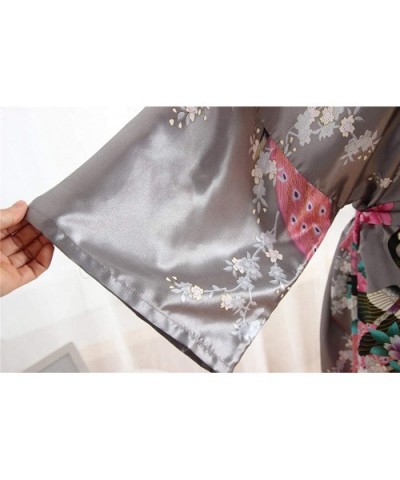 Robes for Women Lightweight Kimono Bride Bathrobe Short Spa Robe Peacock Yukata with Belt - Grey - CP194GW8SAL $27.30 Robes