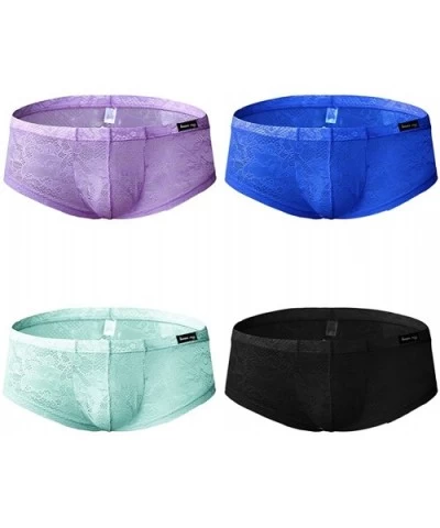 Men's Sexy Lace Panties Translucent Nylon Pouch Boxer Briefs Underwear - 4 Pack-mix Color 1 - CQ17YORTEHO $29.41 Boxer Briefs