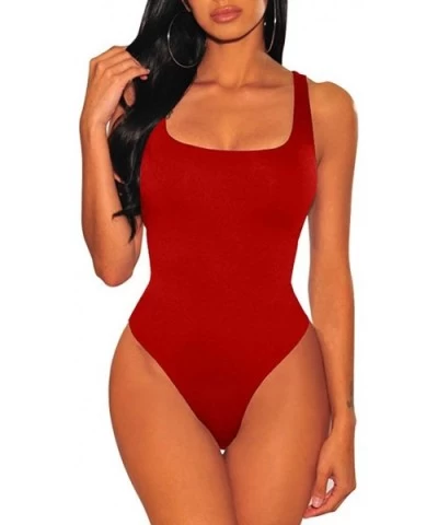 Women's Sexy Summer Bodycon Sleeveless Tank Top One Piece Leotard Bodysuit - Red - CL18U7GGWKQ $26.26 Shapewear