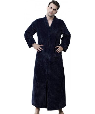 Men/Women's Zip Front Bathrobe Premium Flannel Fleece Plush Caftan Soft Long Robe Warm Housecoat - Navy - CN18HHARER7 $73.09 ...