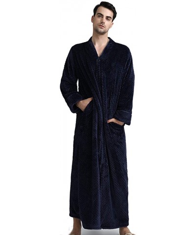 Men/Women's Zip Front Bathrobe Premium Flannel Fleece Plush Caftan Soft Long Robe Warm Housecoat - Navy - CN18HHARER7 $73.09 ...