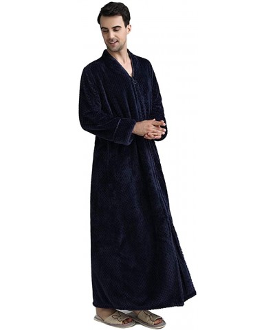 Men/Women's Zip Front Bathrobe Premium Flannel Fleece Plush Caftan Soft Long Robe Warm Housecoat - Navy - CN18HHARER7 $73.09 ...