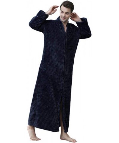 Men/Women's Zip Front Bathrobe Premium Flannel Fleece Plush Caftan Soft Long Robe Warm Housecoat - Navy - CN18HHARER7 $73.09 ...