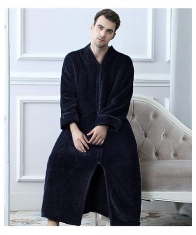 Men/Women's Zip Front Bathrobe Premium Flannel Fleece Plush Caftan Soft Long Robe Warm Housecoat - Navy - CN18HHARER7 $73.09 ...