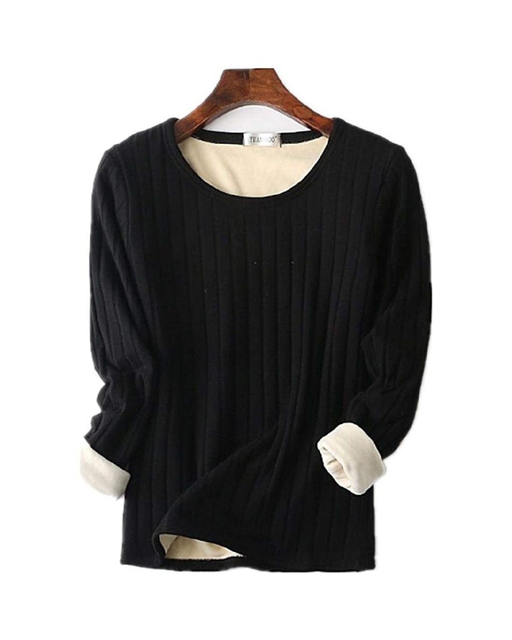 Thick Warm Women's Autumn and Winter Long-Sleeved Casual Shirt Ladies - Black - CE192O8Q2S5 $58.04 Thermal Underwear