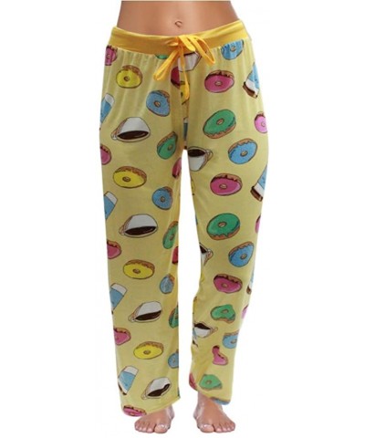 Women's Fun Pattern Comfy Casual Pajama Pants with Draw Strings - Yellow - Coffee & Doughnuts - C71965OLHM9 $26.03 Bottoms