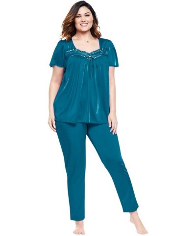 Women's Plus Size Silky 2-Piece Pj Set Pajamas - Deep Teal (0429) - CS1906Y3LYD $70.33 Sets