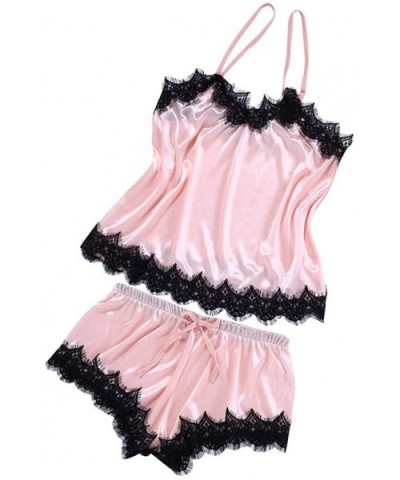 Women Lace Sleeveless Top Ss Satin Pajama Sets Sleepwear Sets - Pink - C318SMT2700 $12.82 Robes