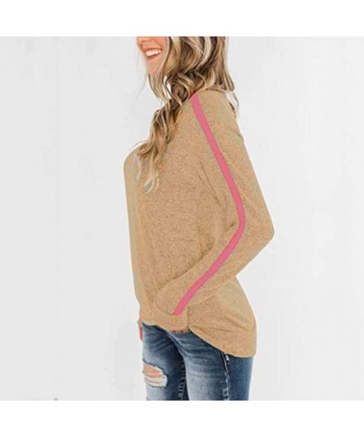 Womens Solid Shirt Casual Striped Long Sleeve Round Neck Pullover Tops Tunics Blouse - Khaki - CM193K3RC4D $27.33 Baby Dolls ...