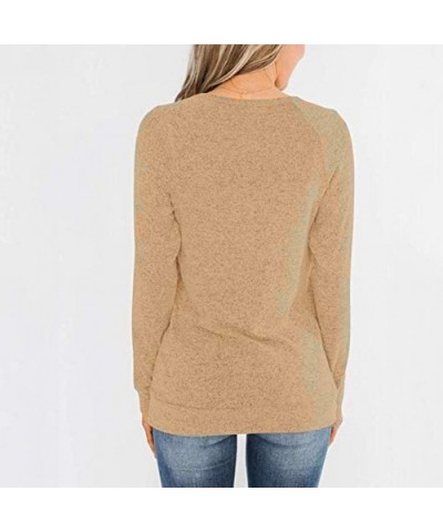 Womens Solid Shirt Casual Striped Long Sleeve Round Neck Pullover Tops Tunics Blouse - Khaki - CM193K3RC4D $27.33 Baby Dolls ...