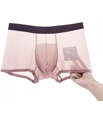 Men Sexy Boxer Briefs Ultra Thin Underwear Ice Silk Transparent Underpants - Coffee - CS18W0C5ODT $13.82 Boxer Briefs