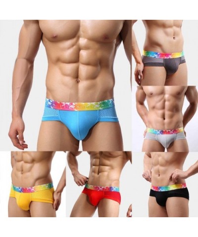 Sexy Men Colorful Waistband Underwear Underpants Mesh Patchwork U Convex Briefs- Underwear - Rose Red - C418UYKILAR $11.99 Br...