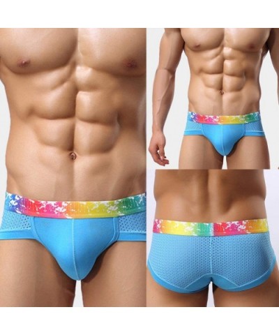 Sexy Men Colorful Waistband Underwear Underpants Mesh Patchwork U Convex Briefs- Underwear - Rose Red - C418UYKILAR $11.99 Br...