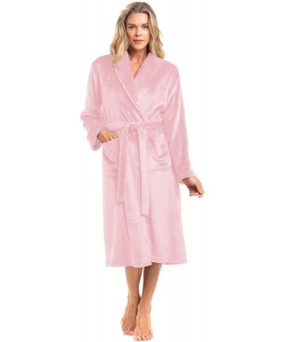 Spa Collection Plush Fleece Robe- Luxurious- Warm & Cozy Bathrobe - Light Pink - CE18W2XN46N $25.39 Robes