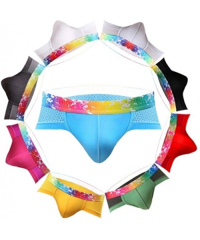 Sexy Men Colorful Waistband Underwear Underpants Mesh Patchwork U Convex Briefs- Underwear - Rose Red - C418UYKILAR $11.99 Br...