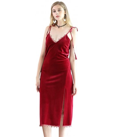 Women Velvet Nightclothes Robe Camisole - Wine Red-camisole - CI18AWMRIGR $78.22 Nightgowns & Sleepshirts