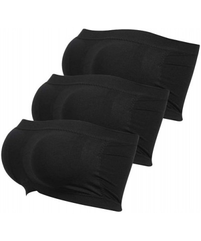 Women's Bandeau Bra Basic Layering Seamless Bra Crop Tube Top Bandeau Strapless Brarette-1-4 Pack - Blackx3 - CZ18TI4AAZD $27...