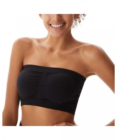 Women's Bandeau Bra Basic Layering Seamless Bra Crop Tube Top Bandeau Strapless Brarette-1-4 Pack - Blackx3 - CZ18TI4AAZD $27...