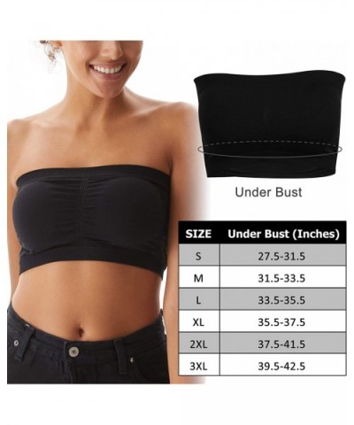 Women's Bandeau Bra Basic Layering Seamless Bra Crop Tube Top Bandeau Strapless Brarette-1-4 Pack - Blackx3 - CZ18TI4AAZD $27...