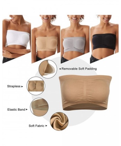 Women's Bandeau Bra Basic Layering Seamless Bra Crop Tube Top Bandeau Strapless Brarette-1-4 Pack - Blackx3 - CZ18TI4AAZD $27...