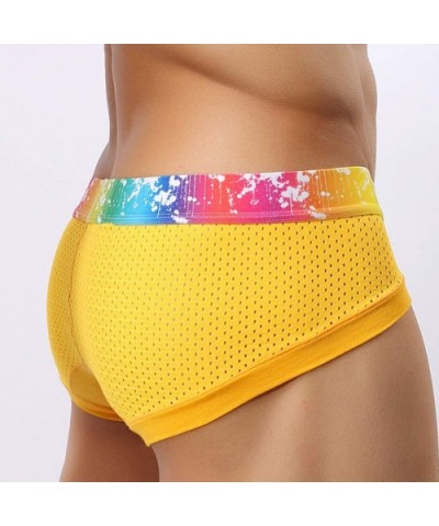 Sexy Men Colorful Waistband Underwear Underpants Mesh Patchwork U Convex Briefs- Underwear - Rose Red - C418UYKILAR $11.99 Br...