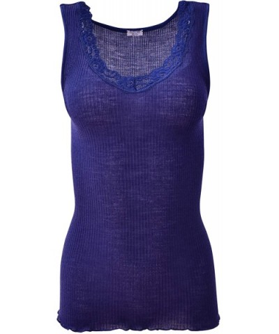 Luxury Wool Silk Tank Top with Lace Trim. Proudly Made in Italy. - Bleu - CS18WT64R5Y $78.17 Camisoles & Tanks