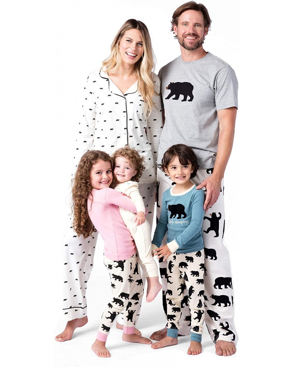 Bear Family Pajamas - Men's Short Sleeve Pajama Tee - Black Bear on Gray - CK18DI6HHLK $35.60 Bottoms