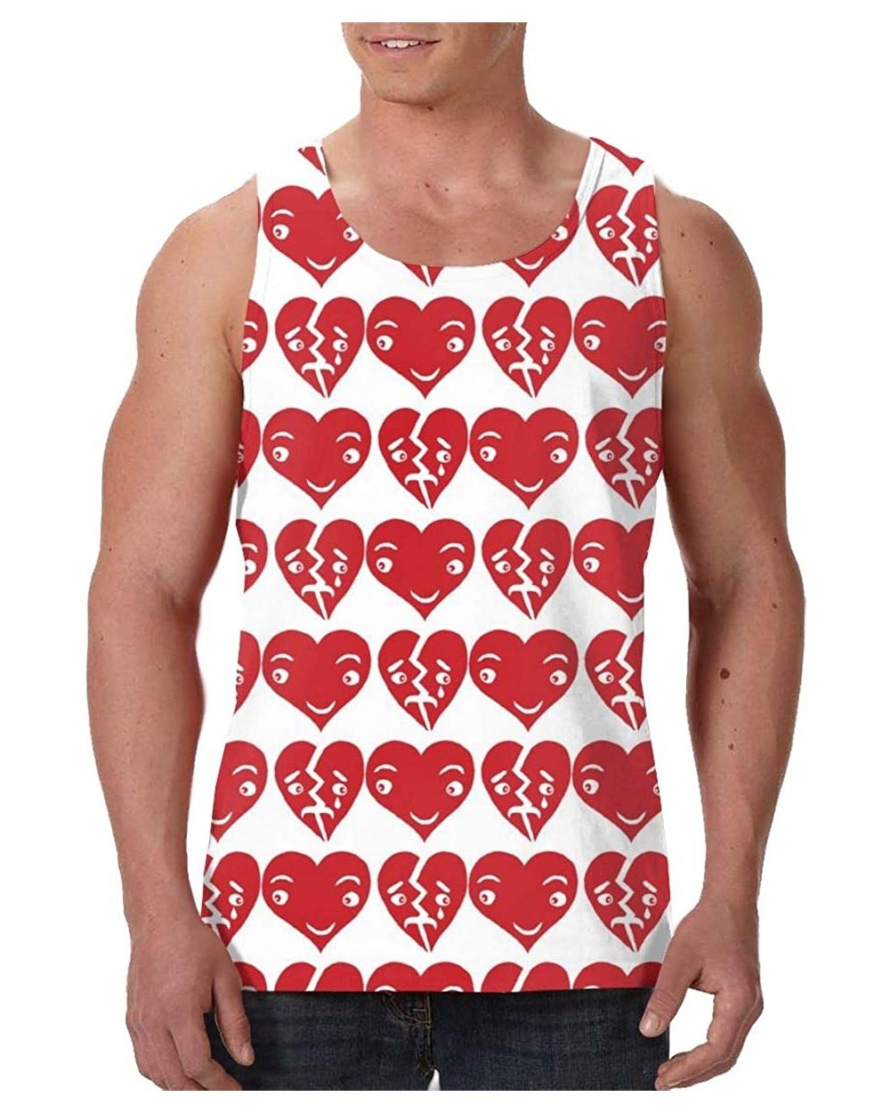 Men's Sleeveless Undershirt Summer Sweat Shirt Beachwear - Print Hearts - Black - CZ19CIZWO66 $28.05 Undershirts