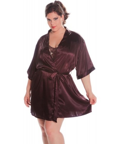 Women's Super Plus Size (4X-6X) Silky Short Kimono Robe 3028XX - Brown - CC11Z2Z7HGZ $53.22 Robes