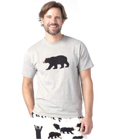 Bear Family Pajamas - Men's Short Sleeve Pajama Tee - Black Bear on Gray - CK18DI6HHLK $35.60 Bottoms