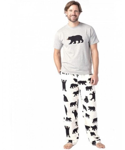 Bear Family Pajamas - Men's Short Sleeve Pajama Tee - Black Bear on Gray - CK18DI6HHLK $35.60 Bottoms