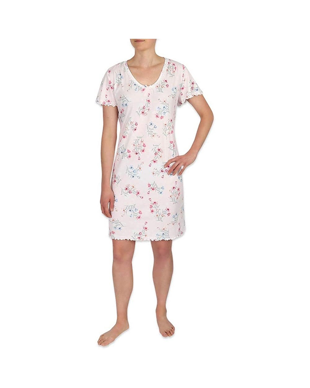 Nightgown - Women's Printed Knit Gown with Short Flutter Sleeves - Multi Sprays on Pink - CK197O70TOM $56.88 Nightgowns & Sle...