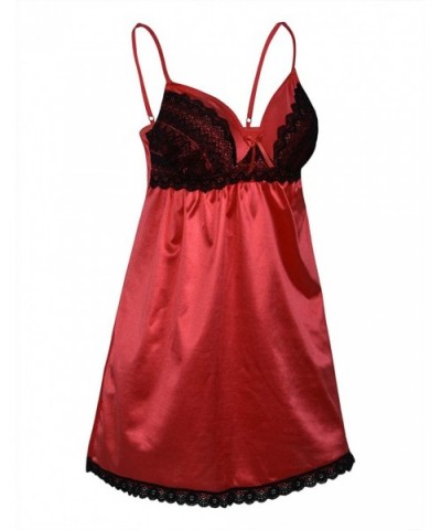 Women Lingerie Sexy Chemise V Neck Lace Babydoll Sleepwear with G-String - Red-3 - C518D5Q6272 $21.71 Nightgowns & Sleepshirts