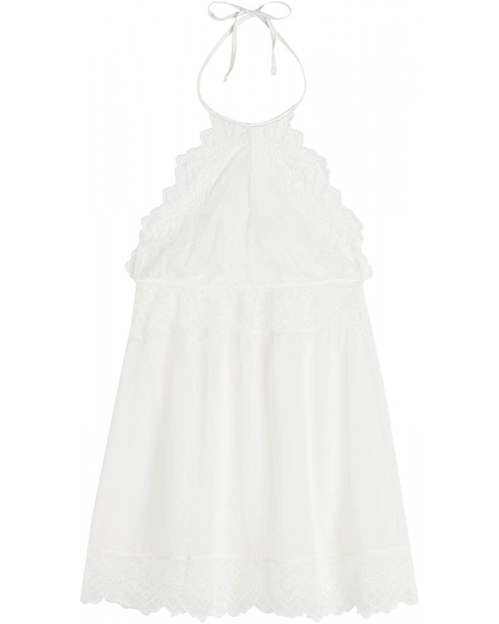 Womens Lady Sheer Lace and Tulle Babydoll - Ivory - 2127 - Powder White - CC1960R8L82 $66.25 Baby Dolls & Chemises