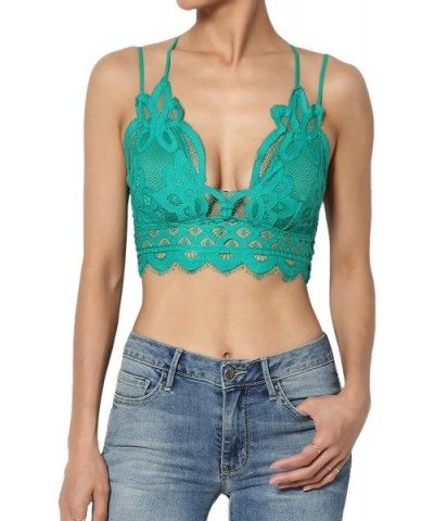 Cross Strap & Stretchy Smocked Back Crochet Lace Bralette Pad Bra Top - Kelly Green - CL19CKGKHQ6 $35.02 Bras