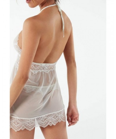 Womens Lady Sheer Lace and Tulle Babydoll - Ivory - 2127 - Powder White - CC1960R8L82 $66.25 Baby Dolls & Chemises