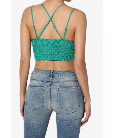 Cross Strap & Stretchy Smocked Back Crochet Lace Bralette Pad Bra Top - Kelly Green - CL19CKGKHQ6 $35.02 Bras