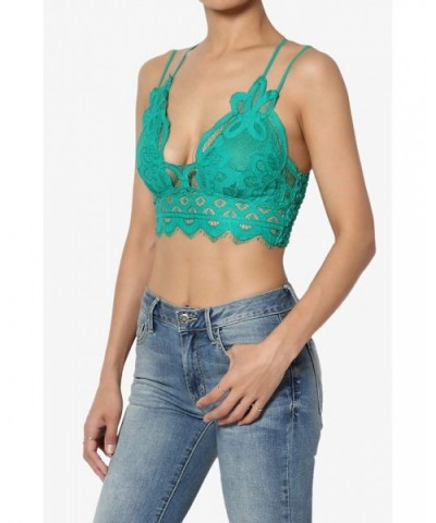 Cross Strap & Stretchy Smocked Back Crochet Lace Bralette Pad Bra Top - Kelly Green - CL19CKGKHQ6 $35.02 Bras