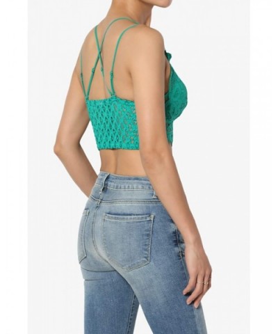 Cross Strap & Stretchy Smocked Back Crochet Lace Bralette Pad Bra Top - Kelly Green - CL19CKGKHQ6 $35.02 Bras