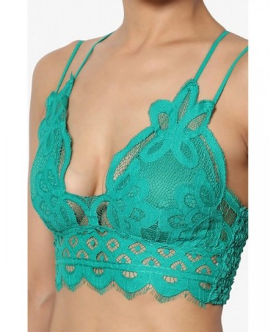 Cross Strap & Stretchy Smocked Back Crochet Lace Bralette Pad Bra Top - Kelly Green - CL19CKGKHQ6 $35.02 Bras